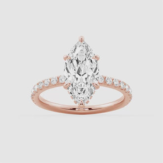 French Pavé Marquise Lab Grown Diamond Engagement Ring Hidden Halo