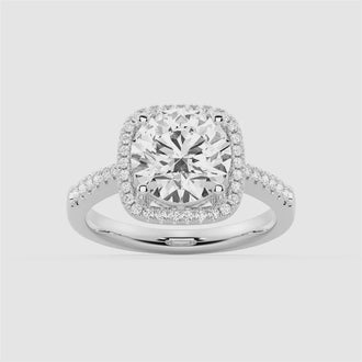 Four Prongs Pavé Halo Moissanite Engagement Ring