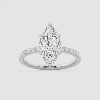 French Pavé Marquise Lab Grown Diamond Engagement Ring Hidden Halo