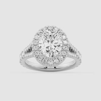 Oval Cut Split Shank Moissanite Halo Engagement Ring