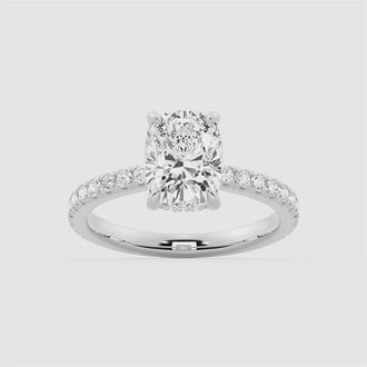 Cushion Cut Moissanite Engagement Ring With Hidden Halo