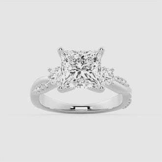 Twisted Band Princess Cut  Three Stone Moissanite Engagement Ring