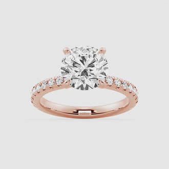 Pavé Band Round Moissanite Engagement Ring With Hidden Halo