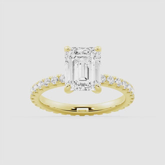 Emerald Cut Moissanite Engagement Ring With Eternity Pave Band