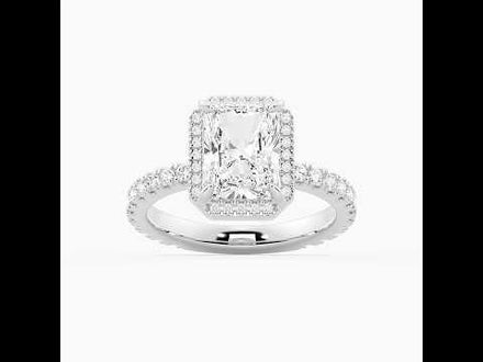 Half Eternity Radiant Cut Moissanite Halo Engagement Ring