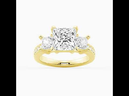 Three Stone Princess Shaped Moissanite Engagement Ring