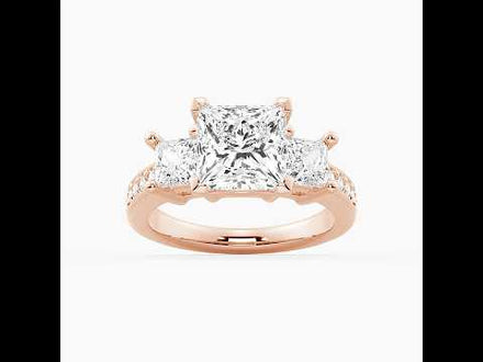 Three Stone Princess Shaped Moissanite Engagement Ring