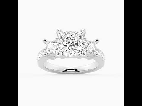 Three Stone Princess Shaped Moissanite Engagement Ring