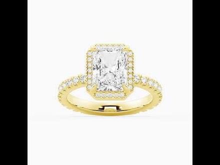 Half Eternity Radiant Cut Moissanite Halo Engagement Ring