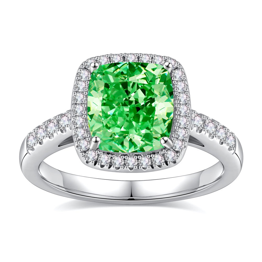 5 CT. Emerald Cushion Halo Gemstone Ring