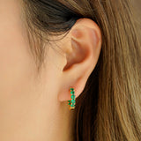 2.4 Ctw Round Emerald Eternity Hoop Earrings