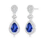 1.55 CT. Pear Sapphire Drop Earrings with Pavé Halo