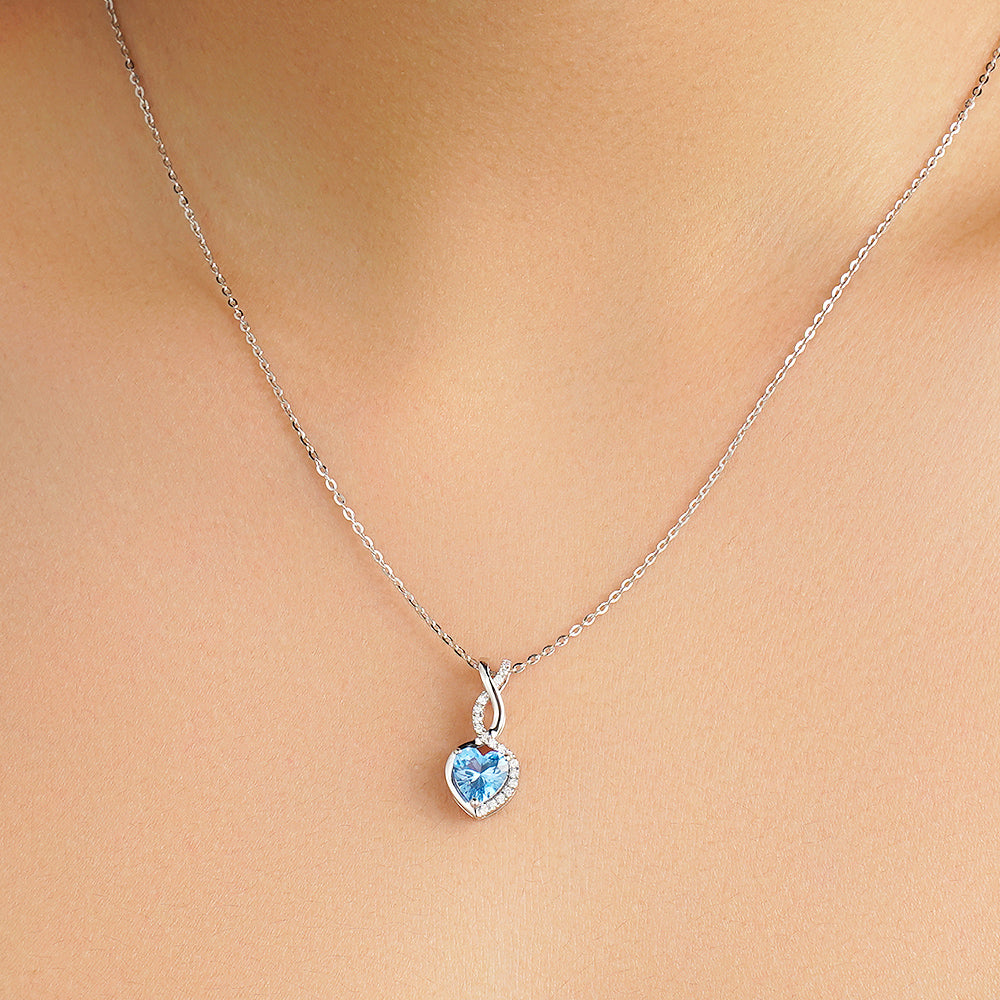 1.05 CT. Aquamarine Infinity Heart Pendant with Diamonds