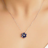 3.1 CT. Blue Sapphire and White Sapphire Flower Cluster Pendant