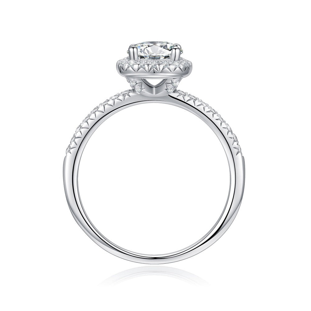 14K White Gold Brilliant Halo Round Moissanite Engagement Ring