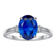 2 CT. Perfect Fit Three Stone Oval Lab Grown Royal blue Ring
