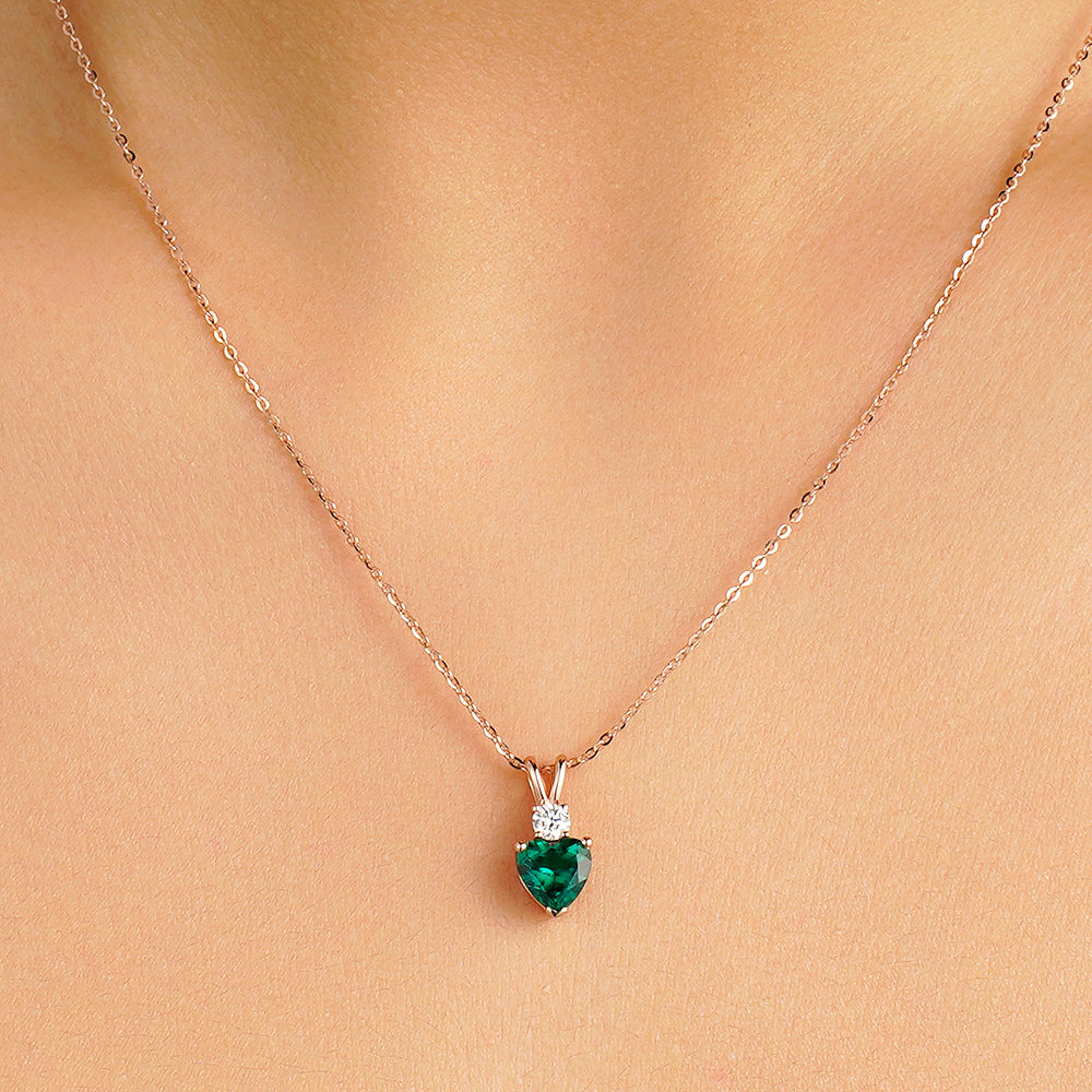 1.8 CT. Heart Emerald Solitaire Pendant with White Sapphire