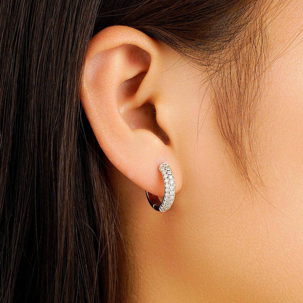 Round Three Row Pave Hoop Earrings Pavé Moissanite Hoop Earrings - MSBLUE Jewelry