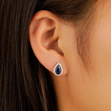 1.17 CT. Pear-Shaped Sapphire Halo Stud Earrings