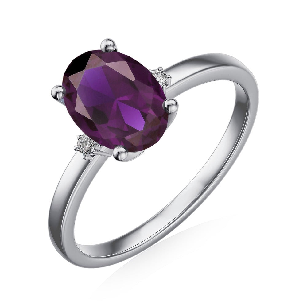 2 CT. Perfect Fit Three Stone Oval Lab Grown Amethyst Ring