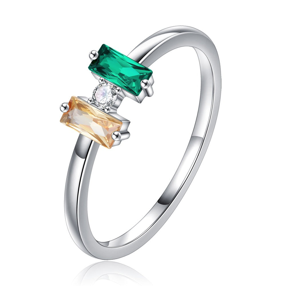 Custom Minimalist Birthstone Citrine & Emerald Ring