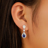 1.55 CT. Pear Sapphire Drop Earrings with Pavé Halo