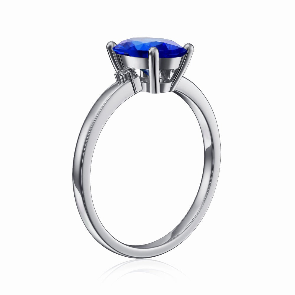 2 CT. Perfect Fit Three Stone Oval Lab Grown Royal blue Ring