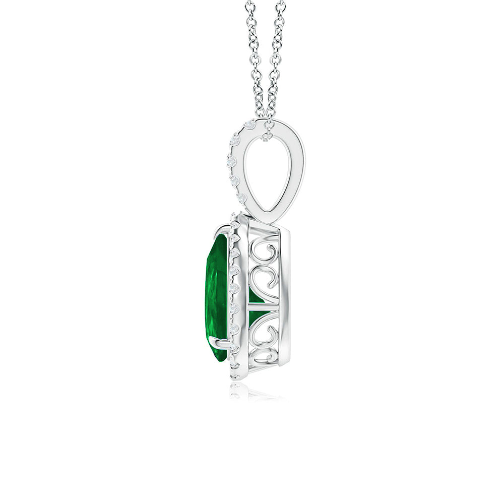 1 CT. Pear Shaped Emerald Pendant with Pavé Diamond Halo