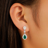 1.55 CT. Pear Emerald Drop Earrings with Pavé Halo