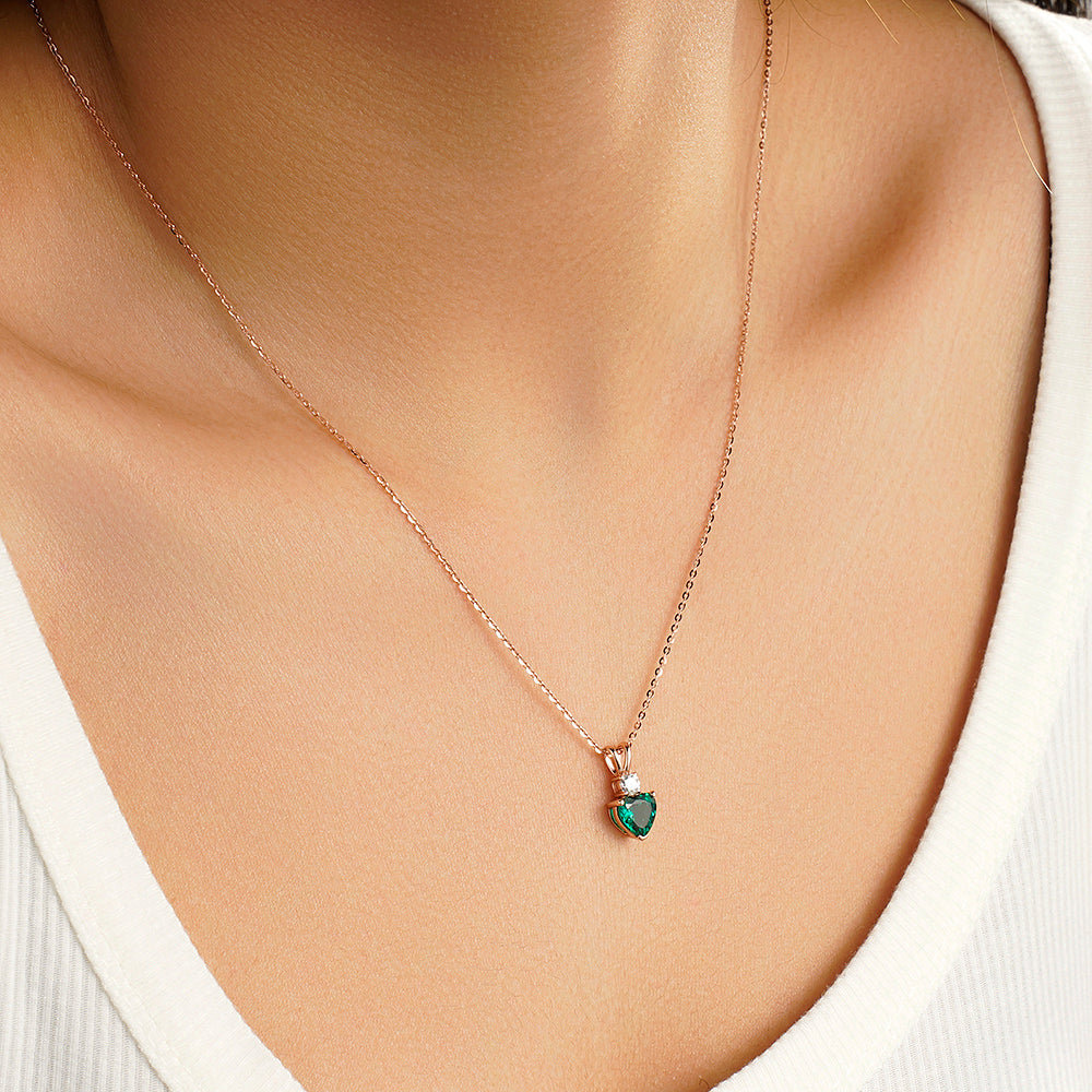 1.8 CT. Heart Emerald Solitaire Pendant with White Sapphire
