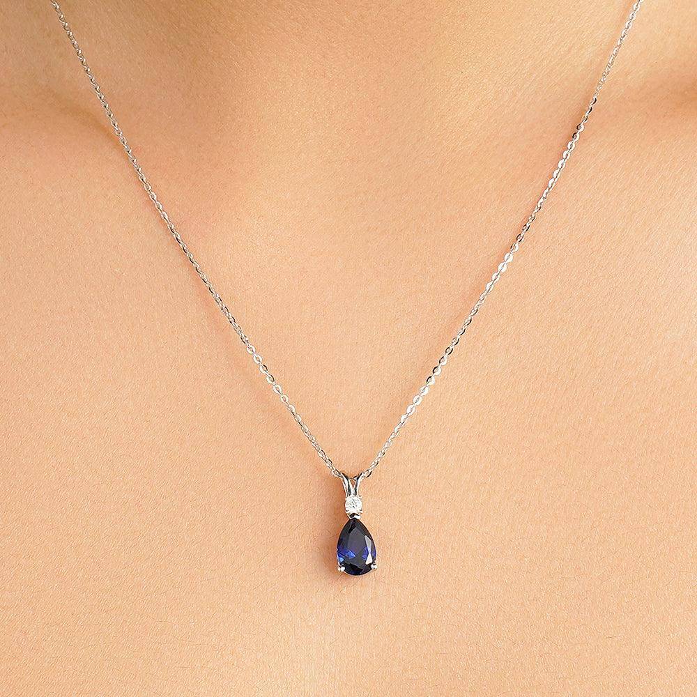 1.7 CT. Pear Blue Sapphire Solitaire Pendant with White Sapphire - MSBLUE Jewelry