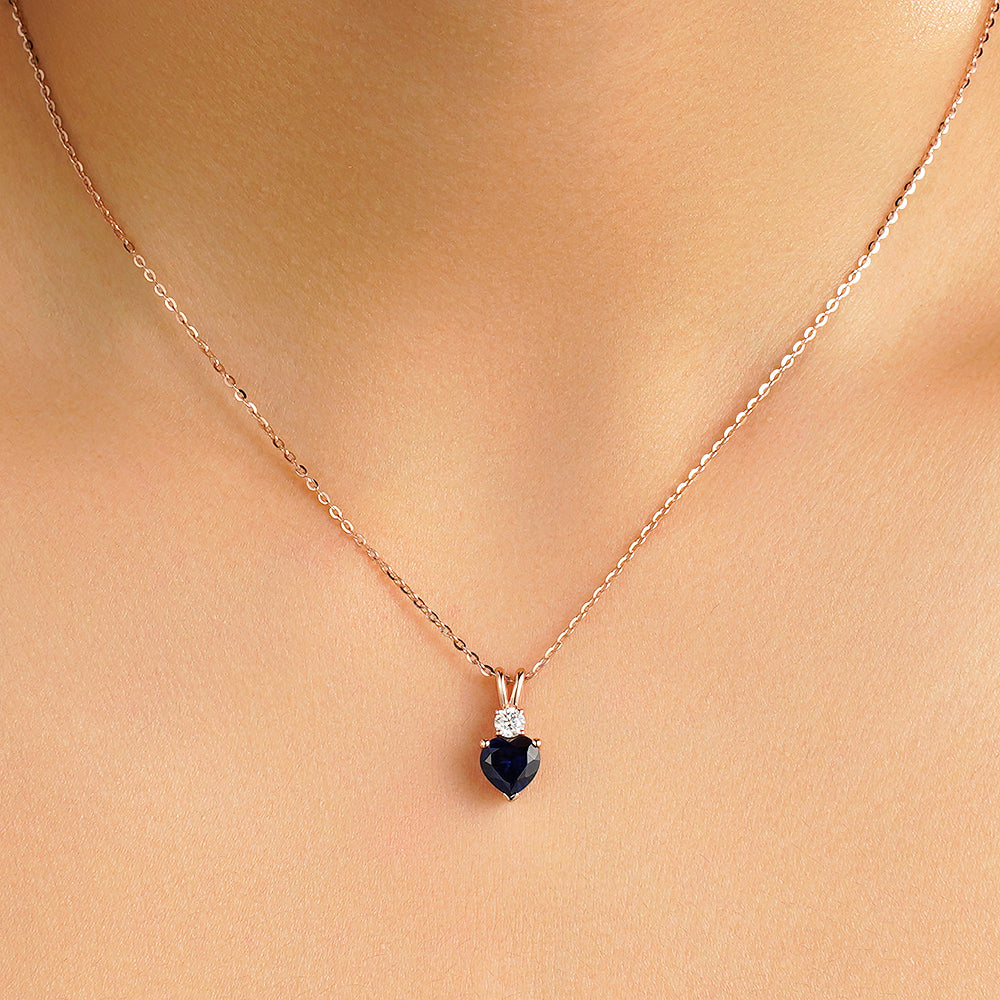 1.8 CT. Heart Blue Sapphire Solitaire Pendant with White Sapphire