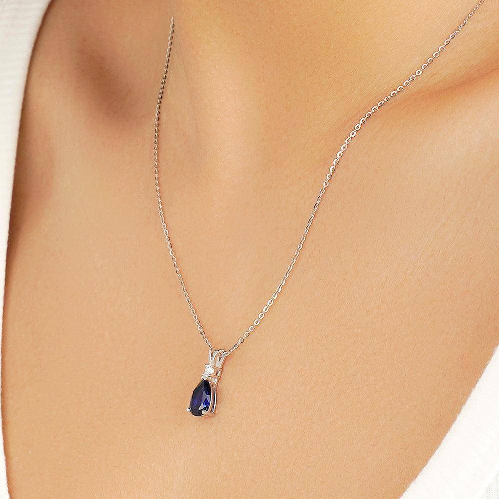 1.7 CT. Pear Blue Sapphire Solitaire Pendant with White Sapphire - MSBLUE Jewelry