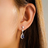 1.24 CT. Pear Blue Sapphire Drop Earrings with Pavé Halo