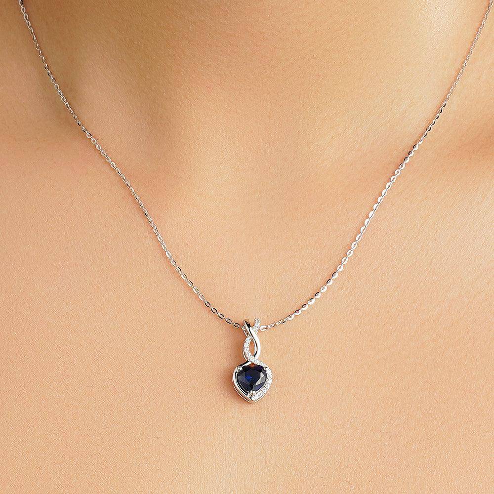 1 CT. Sapphire Infinity Heart Pendant with Diamonds - MSBLUE Jewelry