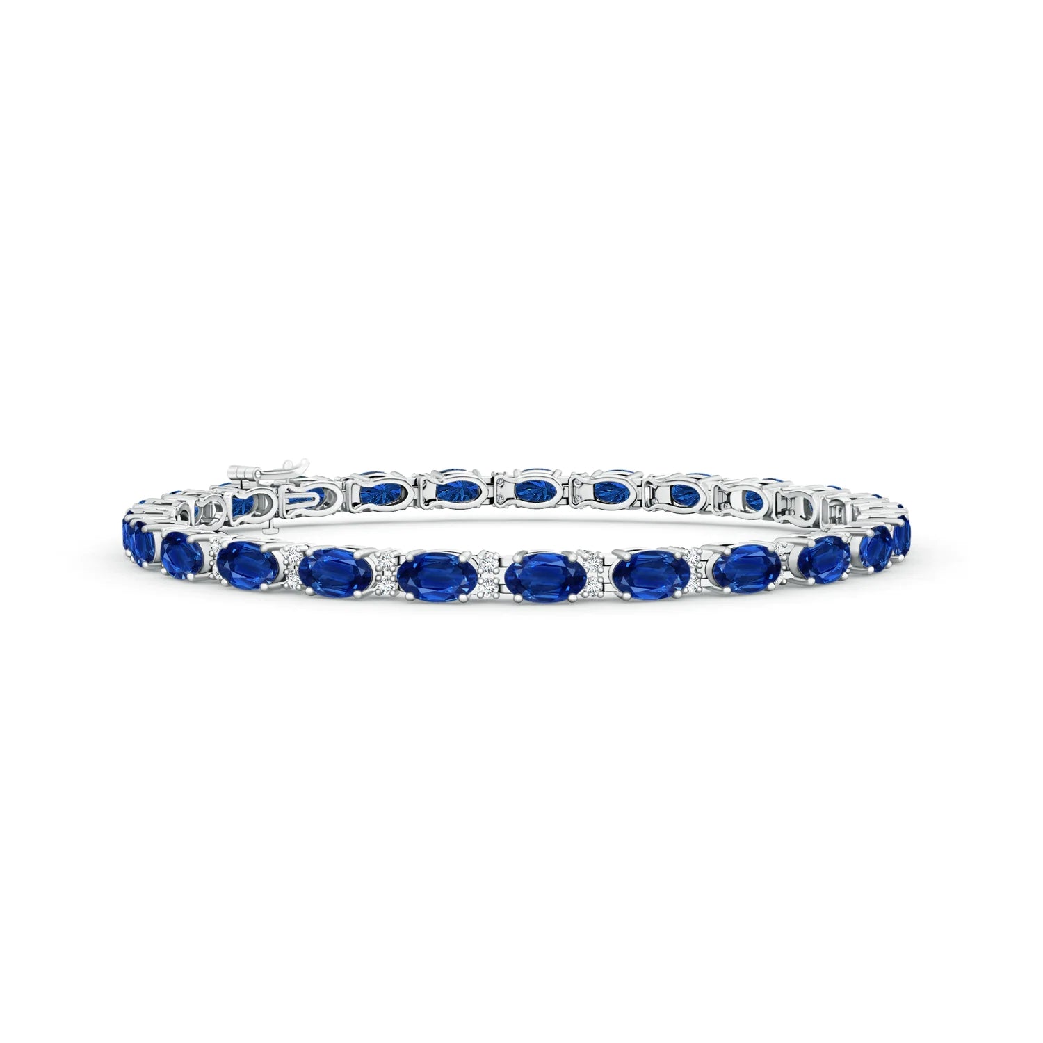 8 CT. Classic Oval White Sapphire & Blue Sapphire Tennis Bracelet