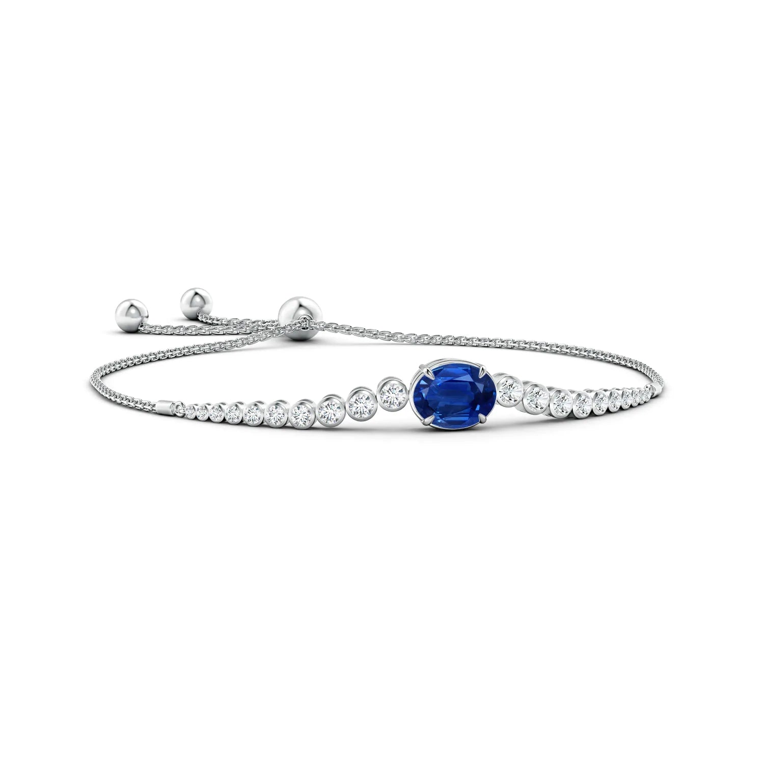 4.13 CT. Oval Blue Sapphire Bolo Bracelet with Bezel White Sapphire