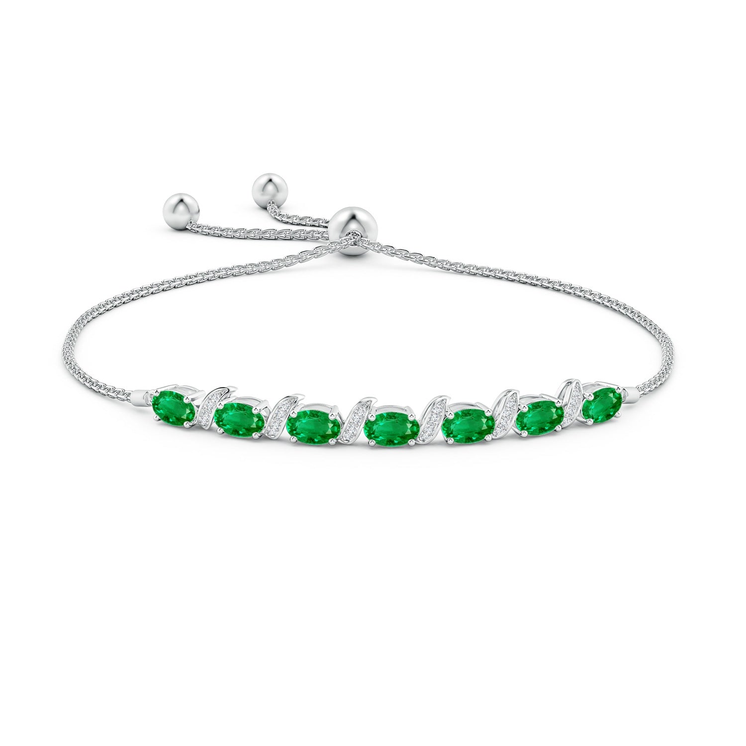 2.92 CT. Oval Emerald Bolo Bracelet with Pavé-Set White Sapphire