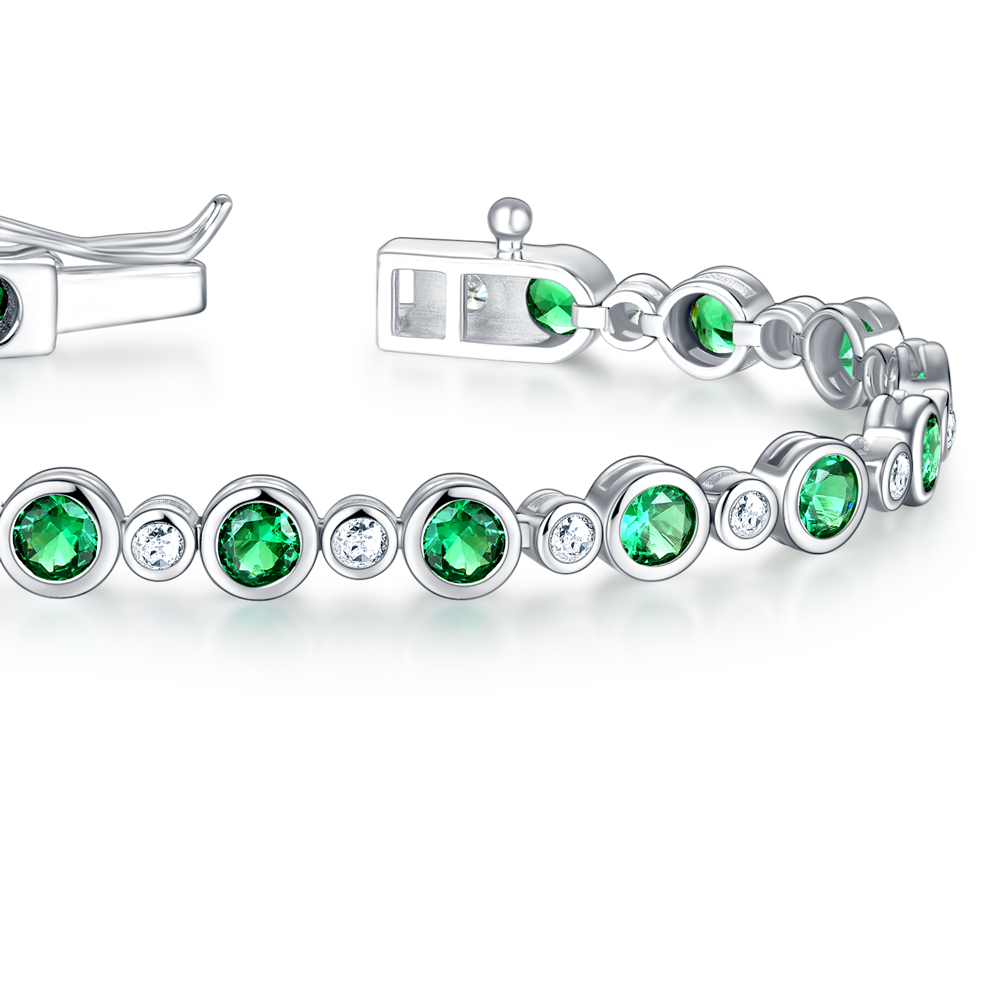 4.24 CT. Bezel-Set Emerald and White Sapphire Tennis Bracelet