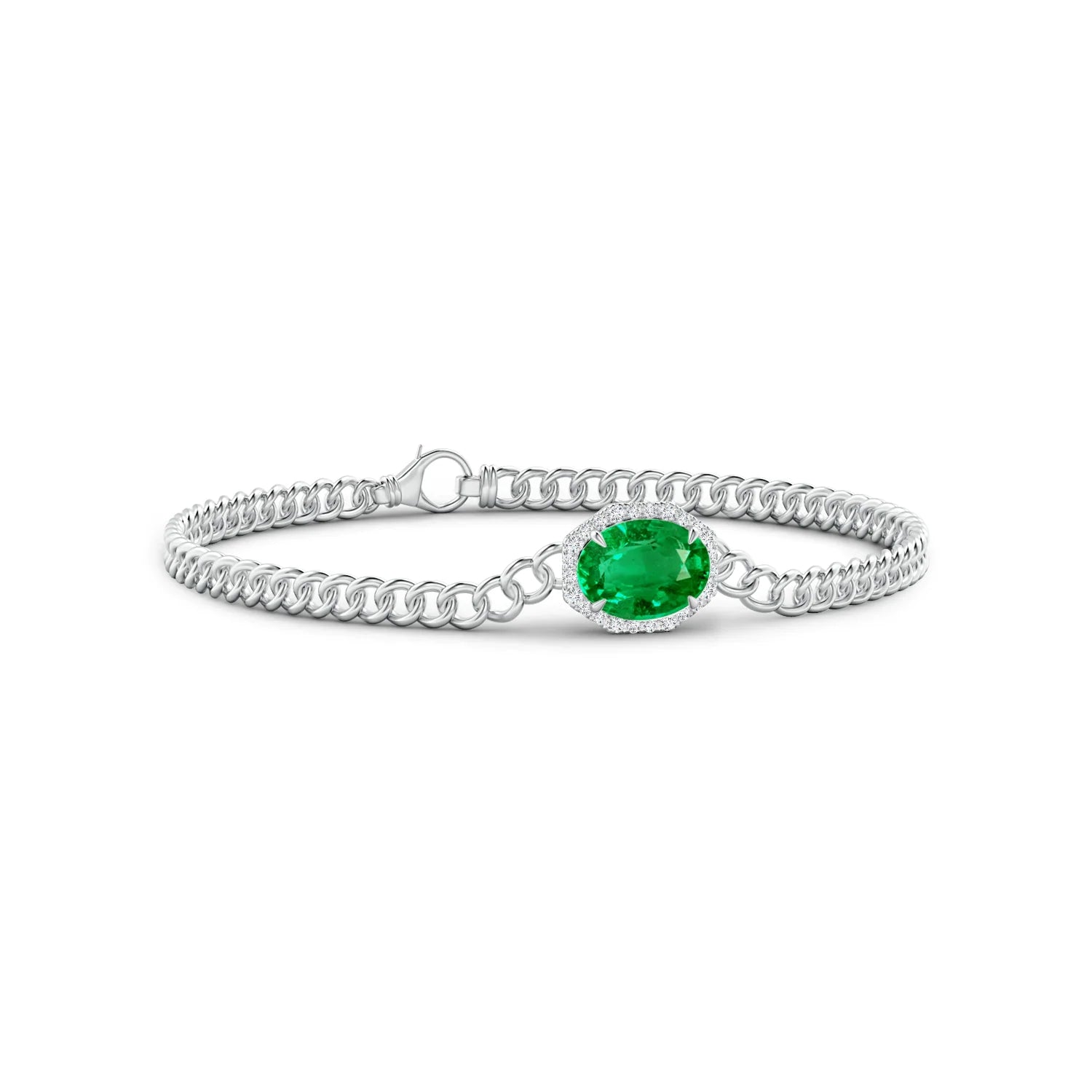 2.14 CT. Halo Oval Emerald Bracelet with Octagonal