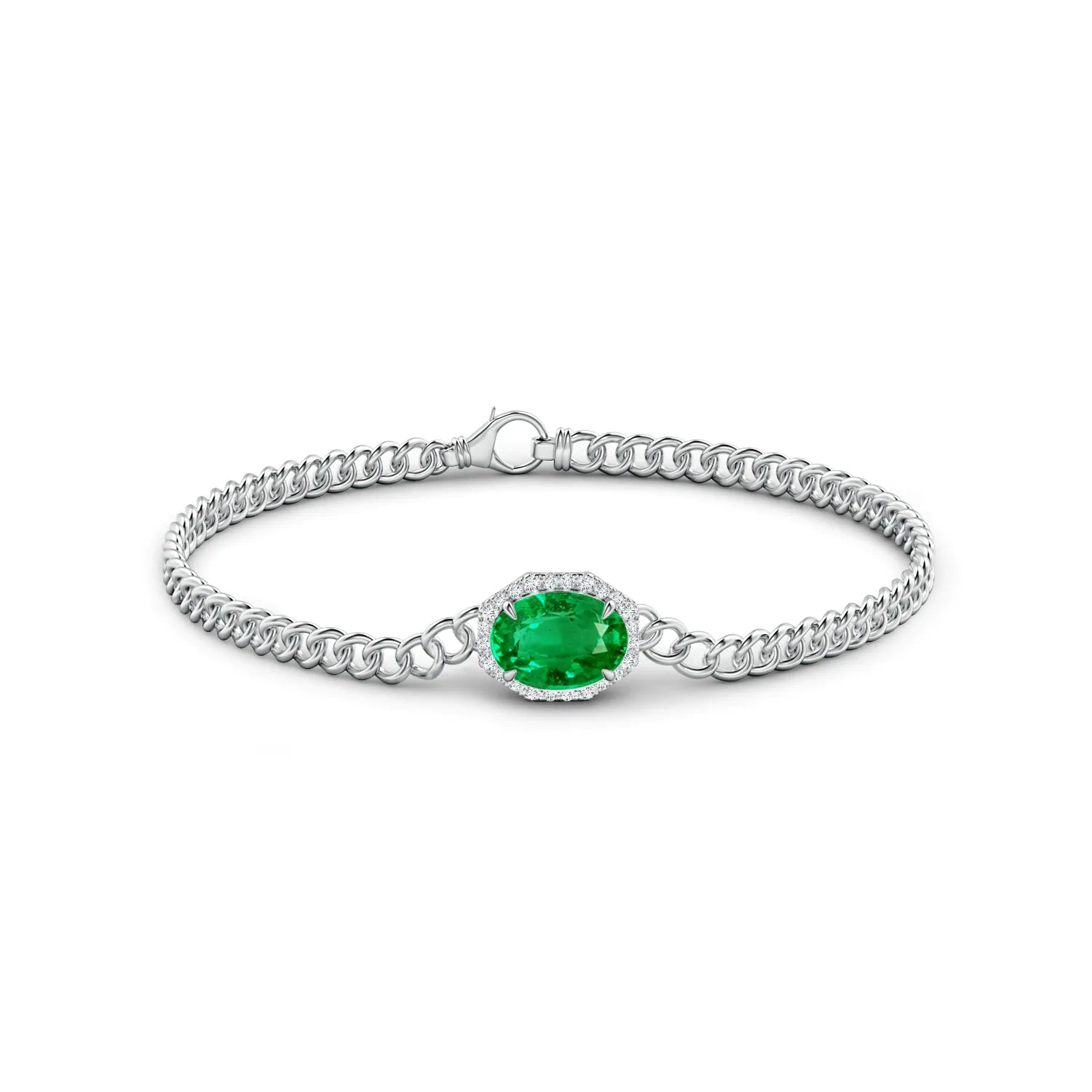 2.14 CT. Halo Oval Emerald Bracelet with Octagonal