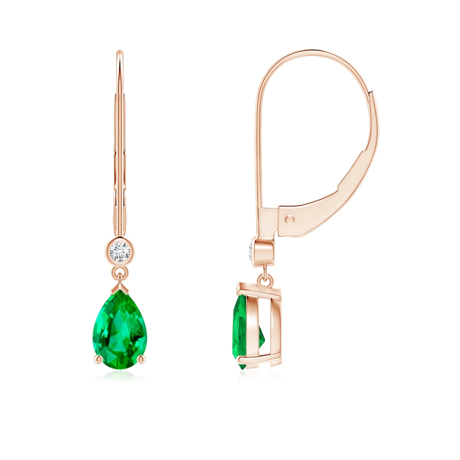 1.14 CT. Pear Emerald Drop Earrings with Diamond in Rose Gold