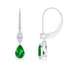 1.14 CT. Pear Emerald Drop Earrings with Diamond