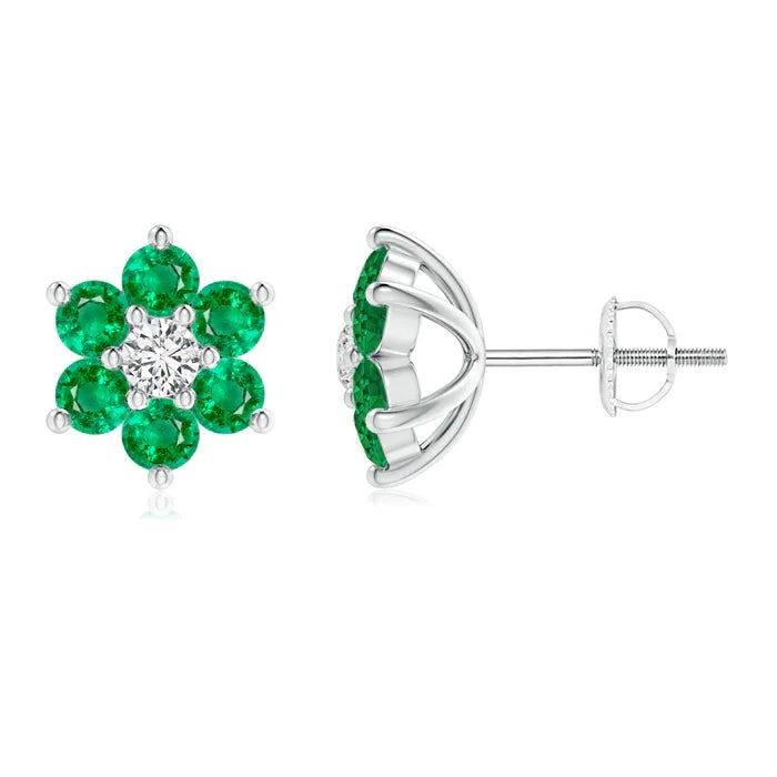 1.4 CT. Six Petal Emerald Flower Stud Earrings