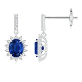 1.18 CT. Blue Sapphire Dangle Earrings with Floral Pavé Halo