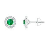 1.19 CT. Floating Round Emerald and Pavé Halo Stud Earrings