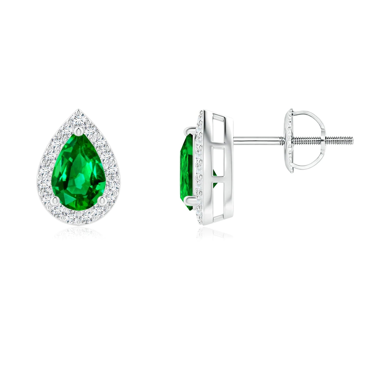 1.17 CT. Pear-Shaped Emerald Halo Stud Earrings