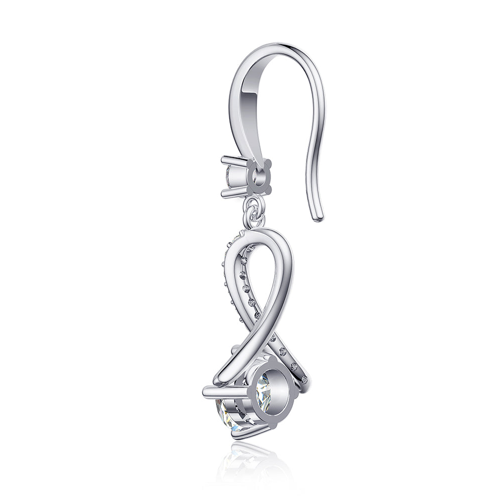 Unique Moissanite Infinity Drop Earrings in Sterling Silver