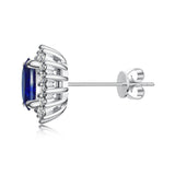 1.42 CT. Blue Sapphire Stud Earrings with Floral Pavé Halo