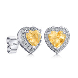 1 CT. Heart Shaped Birthstone Stud Earrings with Halo